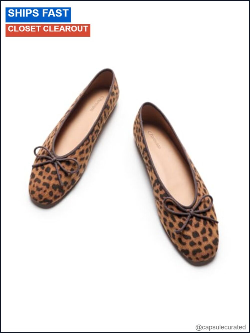 Leather Lined Ballet Flats Bow Animal Print Women's Shoes